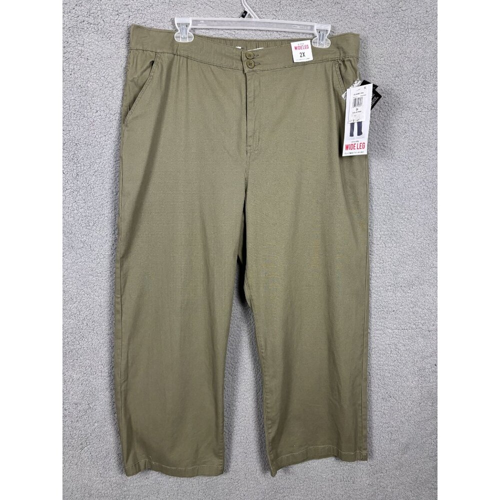 Celebrity Pink Women's Plus Size Junios' Hi-Rise Wide Leg Pants 2X Green NWT's